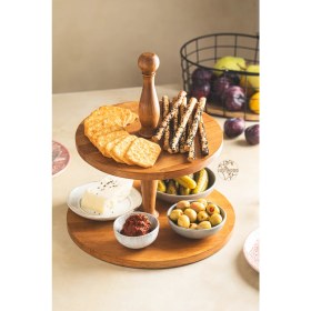 Resim Justwood Justwood 2 Katlı Düz Tabaklı Ahşap Kek Pasta Sunumluk Standı, Servis Sunum Tabağı, Ikramlık 