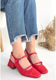 Resim Biçomi Doran Kırmızı Cilt Topuklu Ayakkabı Çok Renkli 