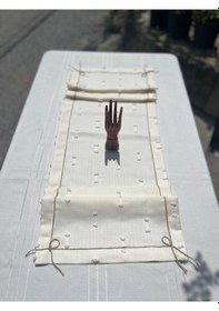 Resim Diletto Ponpon Dokulu Hasır İp Detaylı Bohem Runner Beyaz 