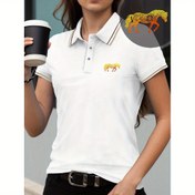 Resim Erkek & Kadın At Baskılı ve Oyuncu Tasarımıyla Siyahtır - Yazlık Nefes Alabilir Rahat Binicilik Üstü, Beyaz Çizgili yaka&Kontrast Detaylı El ile Temzlenebilen Atlara binme Eğitim Günlük İçin Stil Şövalye Giysi Canli kızıl şeritle siyat kontras detay, şekillendirmeli rahip fit, ısığa hafif spor salonu gündelnik iç çıkışlar at tipli ür 