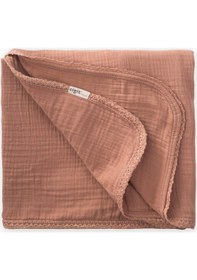 Resim Cigit Dantel İşlemeli Tekkat Müslin Battaniye 100x100 Cm +/- 3 Cm Açık Kahverengi Kahverengi 