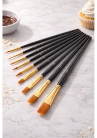 Resim Pasta Fırça Seti 10'lu Pfs-10 Pasta Ve Tatlı Süsleme Fırçaları Dekor Ve Şekillendirme Seti-22 