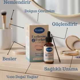 Resim Dr.Lavender 7 Doğal Yağlı Kaş Kirpik Bakım Serumu Kirpik Kıvırıcı Hediyeli Hint Yağı ve E Vitamini 30 ml 