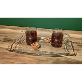 Resim Decocia Dikdörtgen Cam Kahve ve Sunum Tepsisi Mira Desenli 