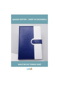 Resim Mavi Beyaz Kaliteli Termo Deri Tarihsiz Ajanda Defter A5 106 Yaprak Çok Renkli 