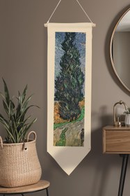 Resim Van Gogh Duvar Halısı, Sanat Serisi Dekor, 100cm Kanvas Flama Askılı Duvar Örtüsü NO:745 - Renkli - 16 / 30 x 100 