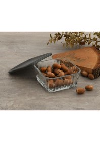 Resim Frezya Gri Kapaklı 4'lü Cam Kase Şeffaf 