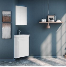 Resim Orka Zag 45 Cm Mdf Beyaz Köşe Banyo Dolabı Alt Modül Ve Lavabo Beyaz 
