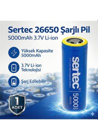 Resim Sertec 26650 Şarjlı Pil 5000mah 3.7v Li-ion Başlıksız Düz 