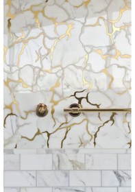 Resim 30x60cm Elit Gold Mermer Desen Yapışkanlı Banyo,tezgah Arası Kaplama Duvar Paneli Kağıdı Tx-077 Altın 