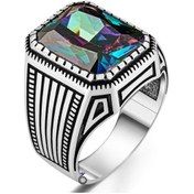 Resim 925 Ayar Gümüş Mistik Topaz Taşlı Erkek Yüzük (547568926) 