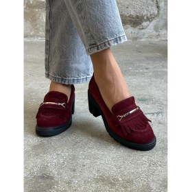 Resim Epis Bordo Süet Hakiki Deri Kadın Makosen 