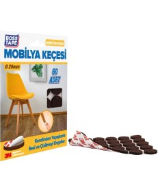Resim Boss Tape 3M Yapışkanlı 60 Adet 20MM Kahve Mobilya Sandalye Masa Ayağı Keçesi 