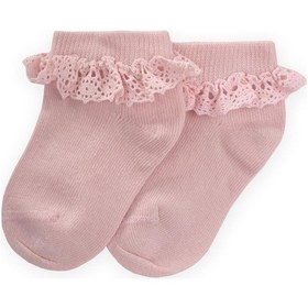 Resim Cigit Dantelli Bebe Patik Çorabı 0-4 Yaş Pudra 