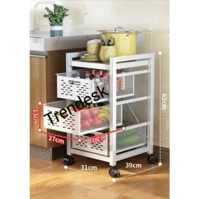 Resim Trendesk 3 Katlı Metal Beyaz Patates Soğan Sebze Meyve Sepeti Sebzelik 