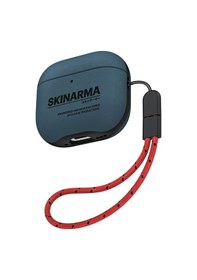 Resim Airpods 4 Uyumlu Kılıf Skinarma Pu Deri Tasarımlı Spunk Kulaklık Kılıfı Mavi 