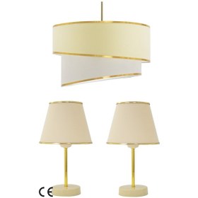 Resim Krem Gold Julien Üçlü Abajur Ve Avize Seti Krem 