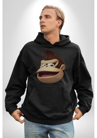 Resim Maymun Krallığı Kadın Erkek Siyah Kapüşonlu Sweatshirt Hoodie Siyah 