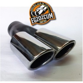 Resim 60 Mm. Krom Eşit Yuvarlak Dual Önü Kesik Paslanmaz Sessiz Egzoz Eksoz Ucu 