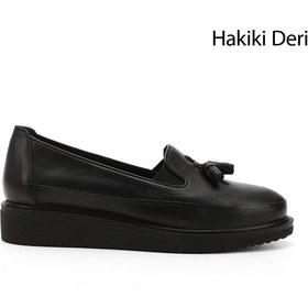 Resim GÖNDERİ(R) Kadın Siyah Dolgu Taban Püsküllü Hakiki Deri Ayakkabı 