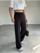 Resim Tua Moda Kadın Krep Kumaş Gipe Detay Palazzo Pantolon Siyah 