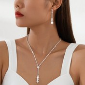 Resim Kadınların Parti Kıyafetleri İçin Uygun 3 Parça Şık Minimalist Püskül Taşlı Düğün Kolye ve Küpe Seti 