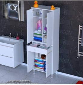Resim Modilayn Yeni Afra 60 X 173 X 32,5 Cm 1 Çekmece 4 Kapak 5 Raf 8 Bölme Çok Amaçlı Banyo & Mutfak Dolabı Beyaz 