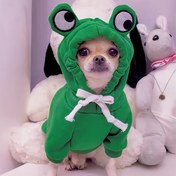 Resim Küçük ve Orta Boy Köpekler İçin Sıcak ve Rahat Kurbağa Desenli Kapüşonlu Sweatshirt - Soğuk Havalarda Mükemmel 