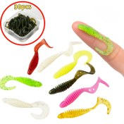 Resim 30 adet paket başına, 2 boyutlu çok renkli yumuşak yem seti kuyruk hareketiyle, leopar alabalığı, kırmızı balık, levrek için dayanıklı tatlı/su yemi, gerçekçi hareketli yapay solucanlar - balık tutkunları için hediye 