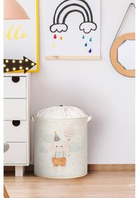 Resim Tavşan Baskılı Fileli Çok Amaçlı Oyuncak Kirli Çamaşır Sepeti Katlanır Düzenleyici Sepet 37x40 Krem 