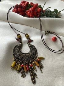 Resim azra takı tasarım Kadın ,el Yapımı, Etnik ,otantik ,bohem Tarzı Uzun Zincirli Kolye 