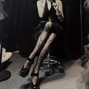 Resim 1 Çift Kadınlar için Gotik Punk Örümcek Ağı Şekilli İspanyol Paça Ýakasız Tayt - Karanlık Cadılar Bayram Temalı, Șeffaf Paneller ve Siyah Web Desenli, Esnek Rahat Kalibredeki Parti Maskeleri, Temalar Etkinlikler & Günlük Giysiler 