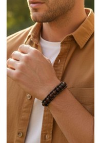 Resim Erkek 8mm Ceviz Ağacı Deri Bileklik 9274 Kahverengi 