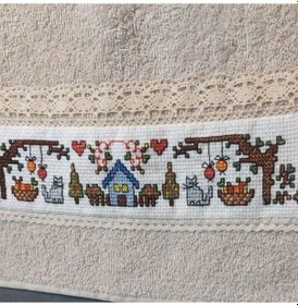 Resim Uretti - Pınar 6788 0724 El Yapımı Banyo El Havlusu Lavanta Torbası Ve Sabunluk Üçlü Set Bej 