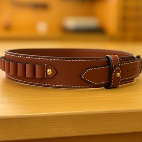 Resim Deri Fişeklik Kemer - 130 cm / 20 Kalibre / Taba 