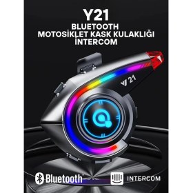 Resim Howear Y21 Rgb Işık Efektli Intercom Bluetooth Motosiklet Kask Kulaklığı Intercom Kulaklık 