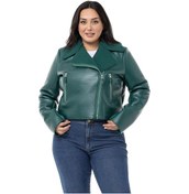 Resim Büyük Beden İçi Kürklü Kruvaze Fermuar Detaylı Cepli Deri Zümrüt Mont-zümrüt Zümrüt 