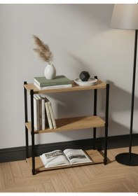 Resim Orion 3 Raflı Metal Atlantik Çam Çok Amaçlı Kitaplık Atlantik Çam - Siyah 