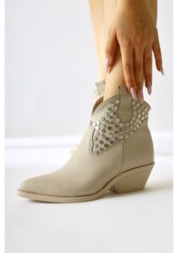 Resim Tency Bej Zımba Detaylı Sivri Burunlu Western Bot 001 