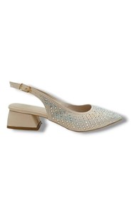 Resim Defne 795-26 Saten Güneş Taşlı Kare Topuk Arkası Açık Kadın Stiletto 