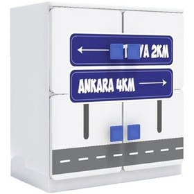 Resim 4 Kapaklı Çocuk Odası Anaokulu Kreş Dolap Şehir Temalı Gri - Mavi 