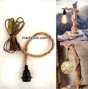 Resim Ağaç Dalı Lambader Için Siyah Şapka Duylu Anahtarlı 1Cm Jut Hasır 