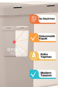 Resim ongu home İkili Dokunmatik Çamaşır Sepeti Çöp Kovası Temizlik Kovası Kirli Sepeti (KAHVE - KREM) 