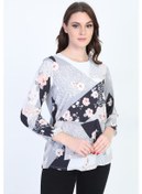 Resim Ella Camelia Kadın Uzun Kollu Çiçek Desenli Bluz 18E081 Gri 