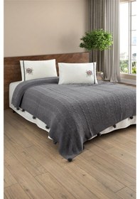 Resim Triko Örme Nakışlı Çift Kişilik Battaniye Takımı Tivoli Rosetta Gri 