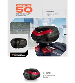 Resim Bermot 50 Lt Motosiklet Arka Çanta Premium Siyah Sırt Dayama 