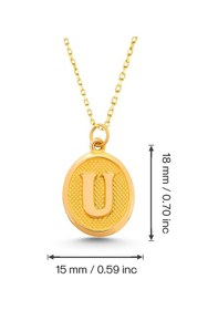 Resim Prenses Pırlanta Kadın 14 Ayar Altın Harf Kolye Nostaljik Oval U Harfi Altın Kolye Zincirli 42 Cm 