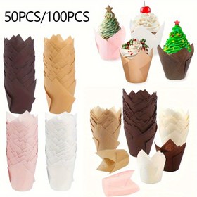 Resim 100/50 Adet Lale Kek Kapları, Yağ Dayanıklı, Kek ve Muffinler İçin, Çiçek Desenli Kağıt Kek Ambalajları, Doğum Günü, Parti, Noel, Cadılar Bayramı, Paskalya, Hanuka, Şükran Günü İçin Mükemmel 