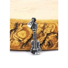 Resim Omar Silver Unisex Gitar Figürlü Kolye Ucu Oksitli Gümüş Kolye Om (498388379) 