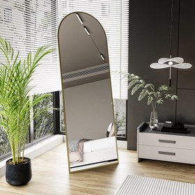 Resim Evdemo Pamir Gold Metal Çerçeveli Ayaklı Oval Boy Aynası 180x60 cm 